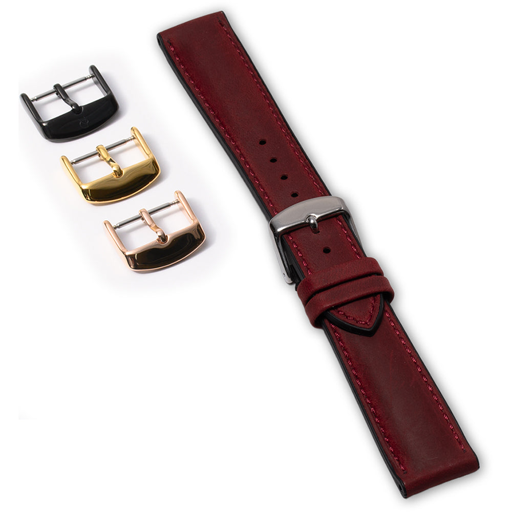 クレイジーホースレザー(牛革)×裏ラバー仕立て レッド 【20mm】 誕生日プレゼントの為にプレミアムギフトウォッチ